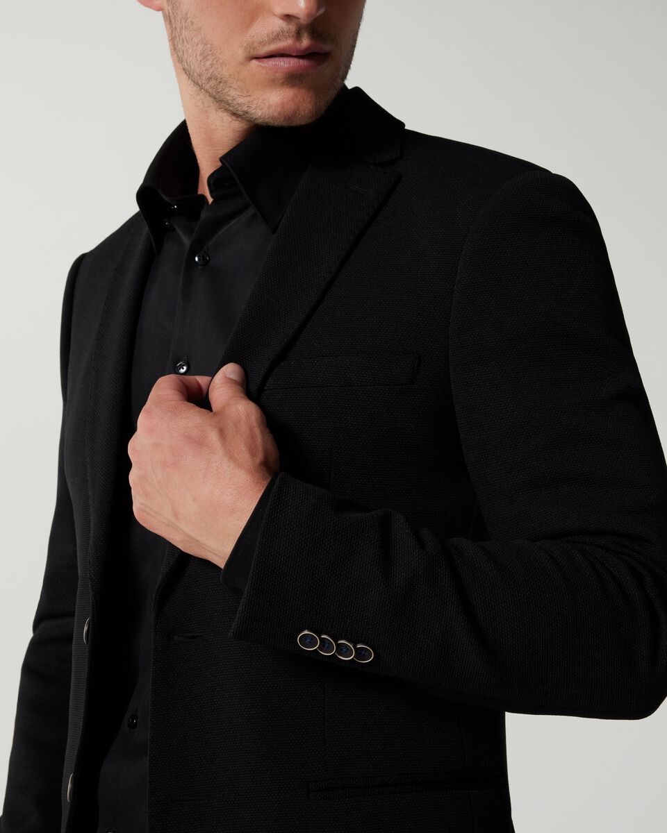 Black Slim Stretch Knitted Tailored Blazer